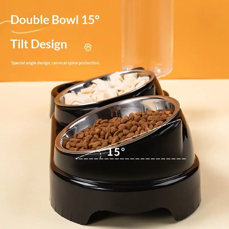 Cat Dog Water Food Station Food Grade Stainless Bowl Double Bowl Pet Feeder Integrated Food Water Station