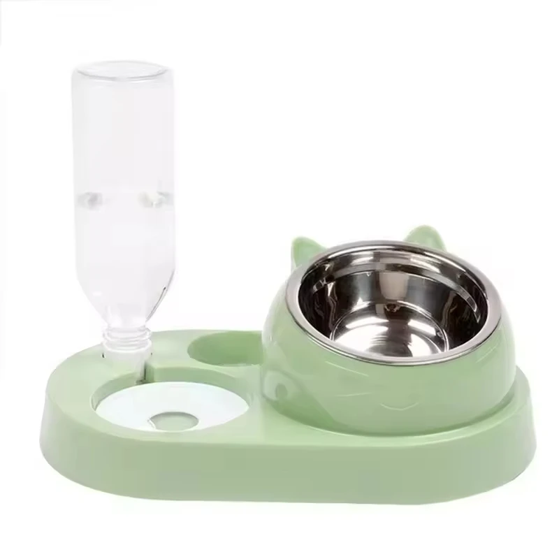 Cat Food Bowl Pet Automatic Feeder Water Dispenser Dog Cat Food Container Drinking Raised Stand Dish Anti Slip Double Bowl