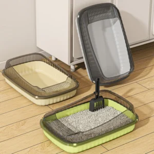 Cat Litter Box Semi Enclosed Open Style PP Extra Large Thickened Pan High Sides Splash Proof Design Kittens Adult Cats