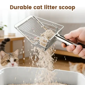 Cat Litter Scoop Push Pull Design Efficient Sifting Stainless Steel Fine Mesh Deep Shovel for Litter Box