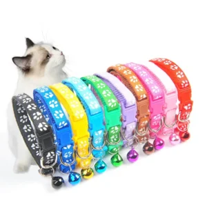 Cat Paw Print Collar Cat Safety Buckle Collar With Bell Soft Comfortable Collar for Cats