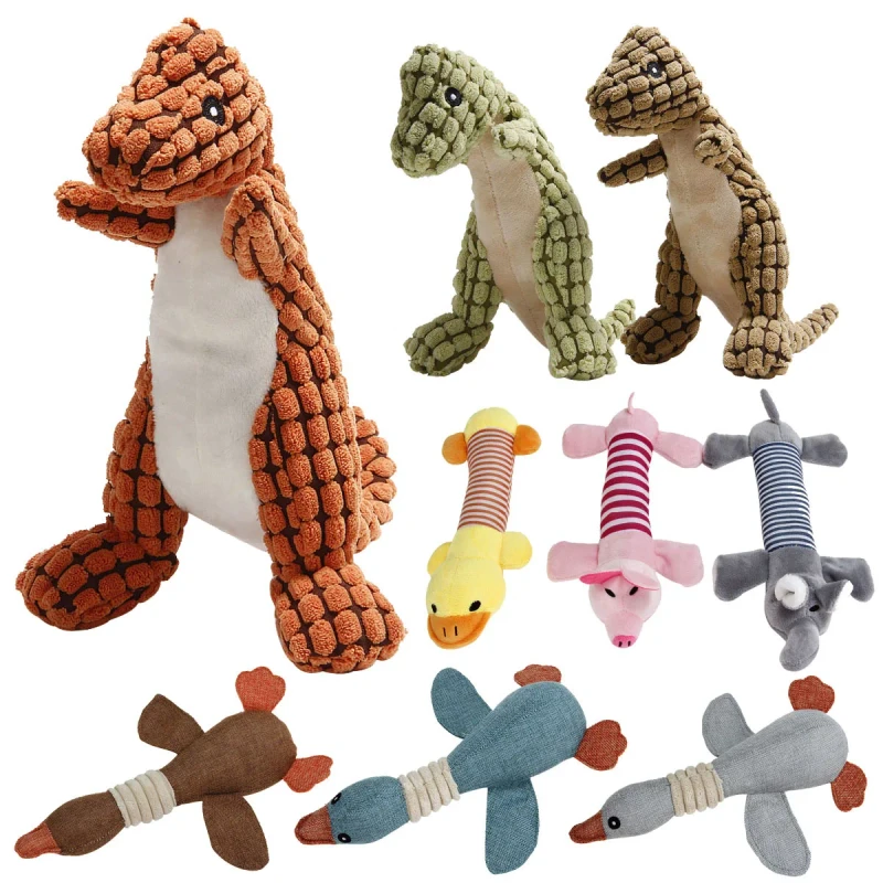 Cat Pet Tooth Grinding Training Dinosaur Vocalizing Dog Interactive Stuffed Squeaky Plush Animal Playing Chewing Toy Supplies