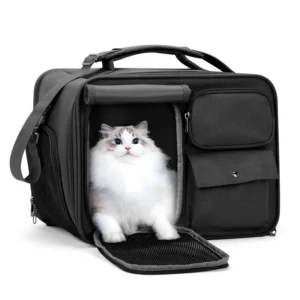 Cat & Puppy Carrier Small/Medium (Up 15lbs) TSA Approved Soft Sided Collapsible Waterproof Anti-Theft Breathable Travel Black