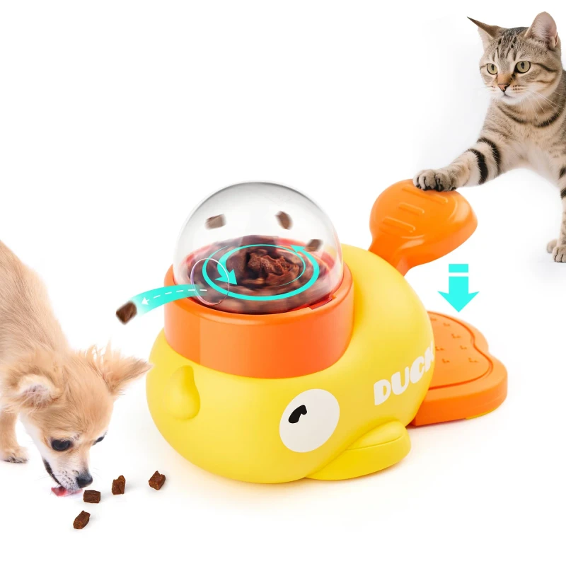 Cat Puzzle Treat Dispenser IQ Training and Exercise 8.6 Inches Interactive Duck Shaped Enrichment Toy for Cats Small Dogs