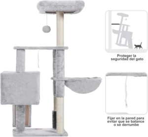 Cat Scratcher Self Cleaning Brush Tree for Domestic Cats with Smooth Plush Rest Chair Cat Nest with Panel & Scraping Posts