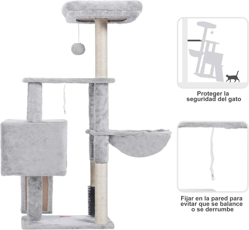Cat Scratcher Self Cleaning Brush Tree for Domestic Cats with Smooth Plush Rest Chair Cat Nest with Panel & Scraping Posts
