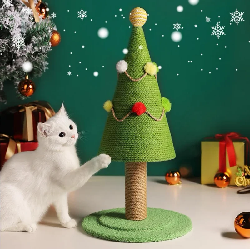 Cat Scratching Board Christmas Tree Shape Christmas Tree Cat Scratcher Wear resistant Natural Sisal