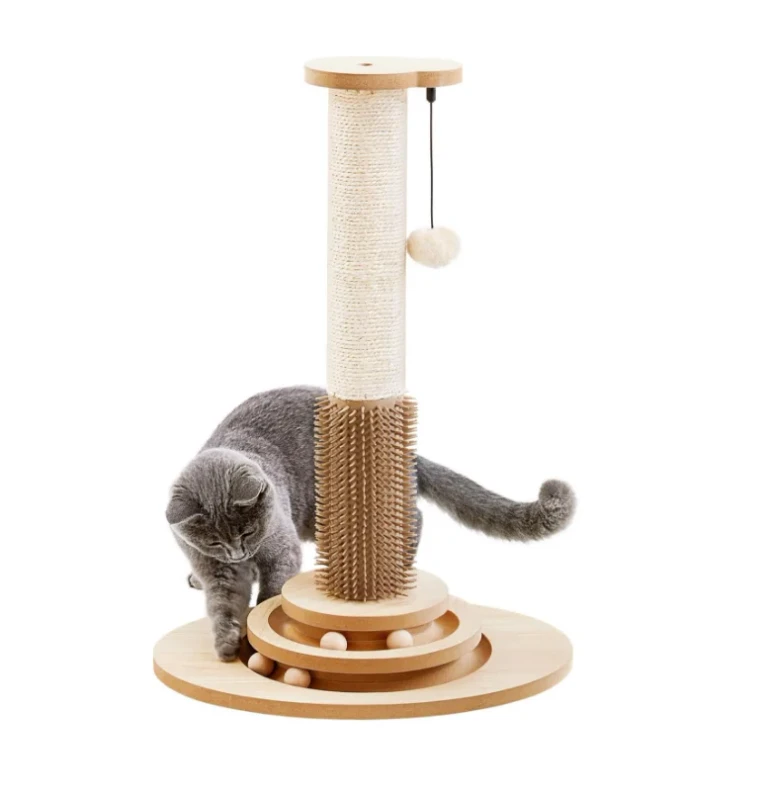 Cat Scratching Post Tall Sisal Cat Scratcher Post with Self Trackball Toys with Hair Brush Vertical Cat Climbing Tree