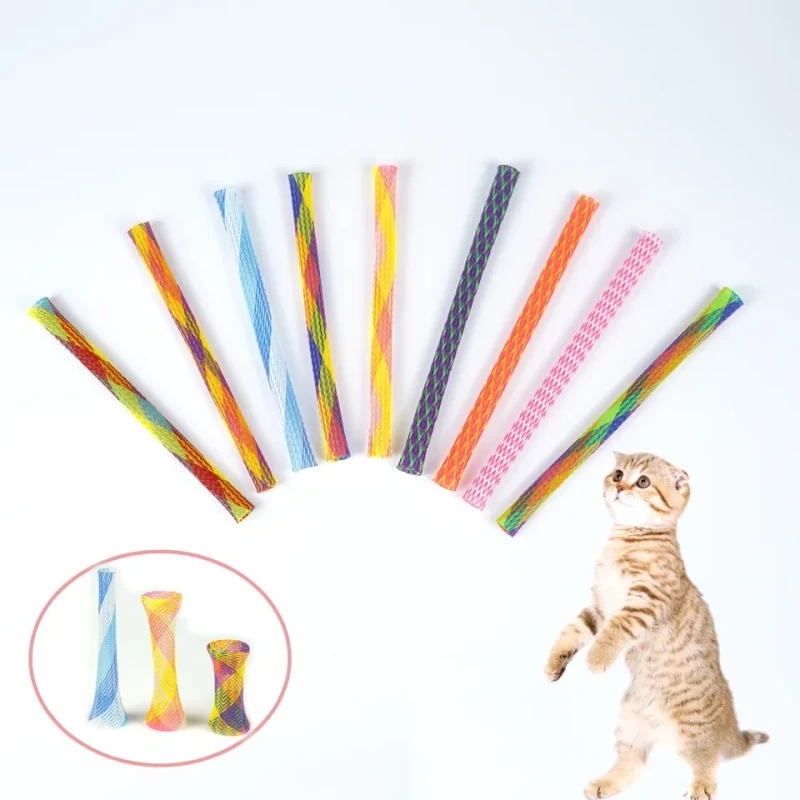 Cat Spring Toy Flexible Retractable Funny Stick Colorful Kitten Tube Interactive Chew Toy Pet Supplies Random Color