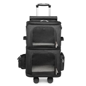 Cat Stroller with Carrier on Wheels Two Pets Separate Bags Double Layers Backpack Portable Large Capacity Puppy Trolley