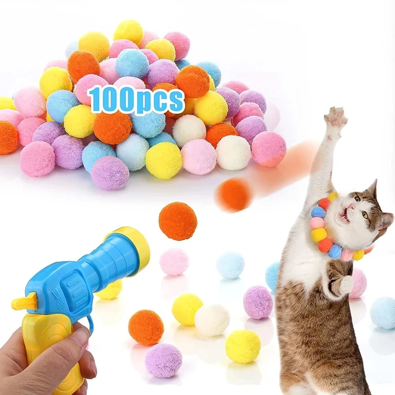 Cat Toy Gun Interactive Tool Pet Supplies Cat Plush Toy Mini Launcher Shooting Gun Games Stretch Plush Ball Toys