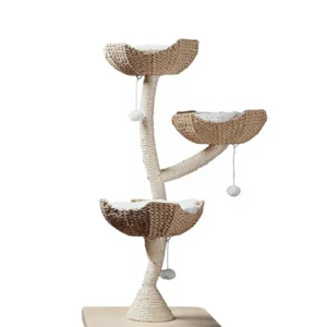 Cat Tree Condo Modern 3 Faux Fur Beds Scratching Posts Toys Classic Wood Climbing Cat Tree Scratching Post Tower Cat Wood Tree