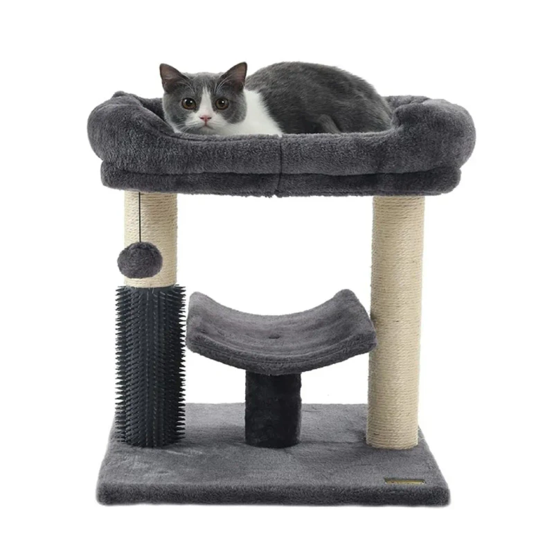 Cat Tree Tower Cat Scratching Post with Large Top Bed Self Groomer Thick Scratch Post and Danging Ball Great for Large Cats