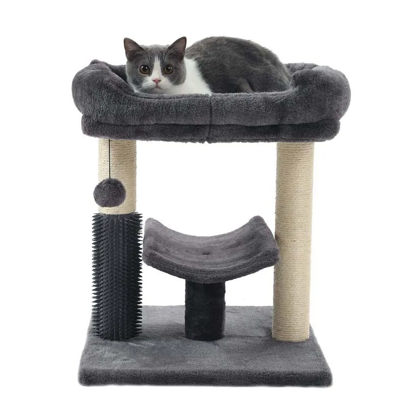 Cat Tree Tower Cat Scratching Post with Large Top Bed Self Groomer Thick Scratch Post and Danging Ball Great for Large Cats