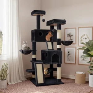 Cat Trees and Scratcher cat Scratching Board 36-inch Black cat Tree Tower with Hammock Sisal Scratch Post for Kitten Small Rooms