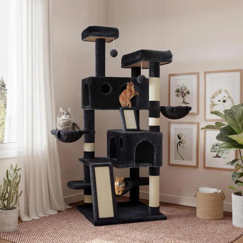 Cat Trees and Scratcher cat Scratching Board 36-inch Black cat Tree Tower with Hammock Sisal Scratch Post for Kitten Small Rooms