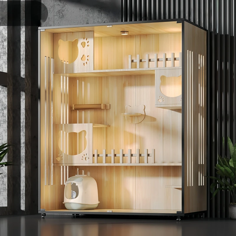 Cat Villa Hotel Wooden Display Cage Wooden Pet Cat House Furniture Indoor Use