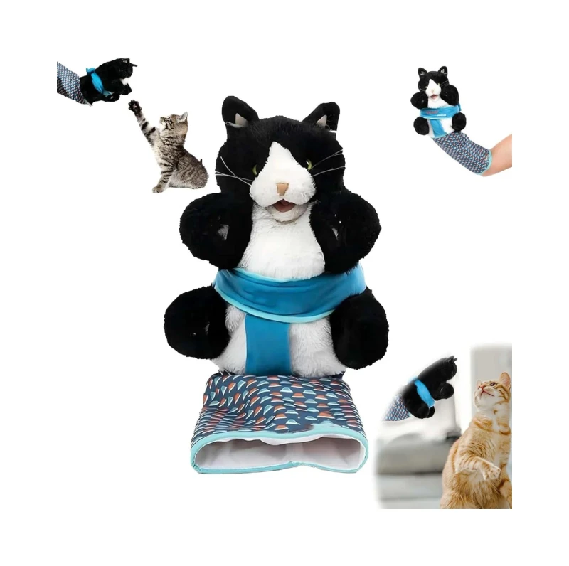 Cat Wrestling Toy Puppet Cat Wrestling Glove with Tough Padding for Play Plush Animal Toy for Busting Training and Exercise