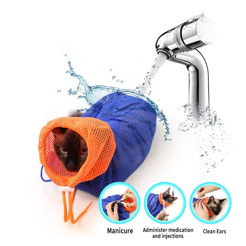 Cat and Dog Bath Shower Bag Cat Bath Bag Anti Scratch Adjustable Breathable Mesh Multi Function Bathroom Pet Cleaning Grooming