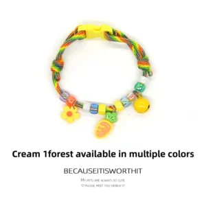 Cats and Dogs Collar Necklace with Bell and Paw Print Design Adjustable Colorful Polyester