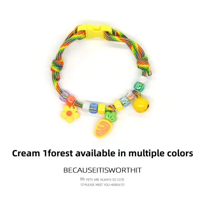 Cats and Dogs Collar Necklace with Bell and Paw Print Design Adjustable Colorful Polyester