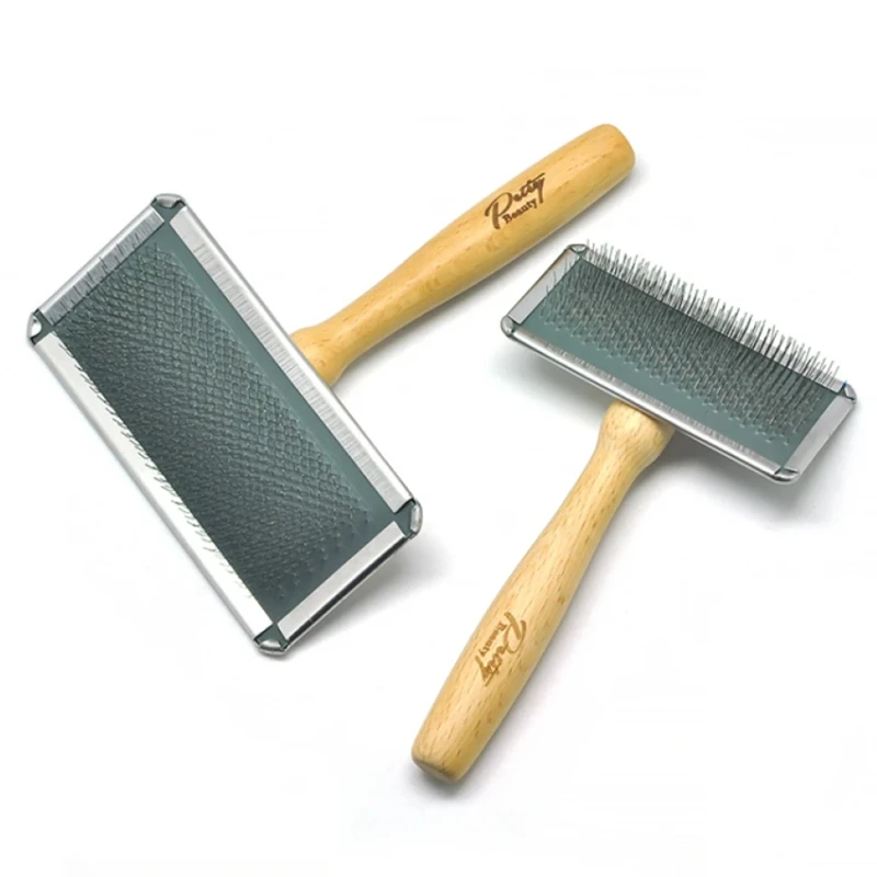 Cepillo Para Perro Dog Pet Grooming Brush Steel Pins Wooden Handle Slicker Brush Massage Shedding Self Cleaning