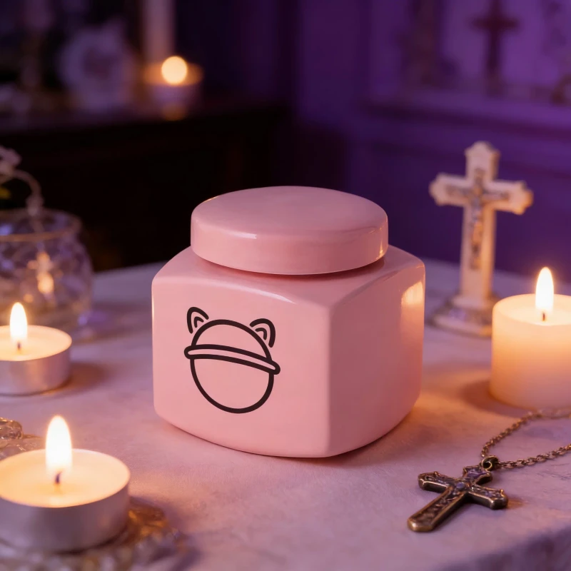 Ceramic Dog & Cat Pet Memorial Urn Square Shape Handmade Sealed with Lid for Funeral Supplies and Remains Bone Jar