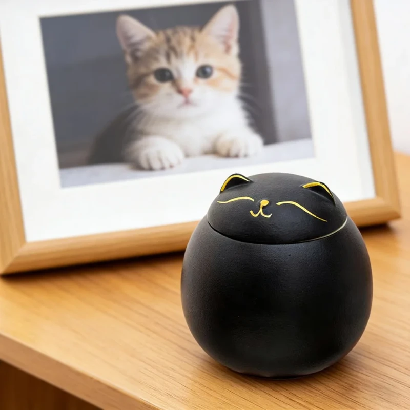 Ceramic Modern Pet Urn in the Shape of a Round Matte Texture Sealed and Moisture Proof Funeral Supplies