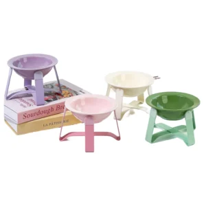 Ceramic Pet Bowl with Iron Stand Anti Slip Low Profile Feeder for Cats and Dogs Anti Tipping Water Food Bowl Set