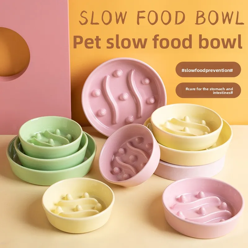 Ceramic Slow Feeder Dog Bowl Anti-Choke Pet Slow Eating Bowl Non Slip Cat Food Bowl for Small Medium Large Dogs Cats