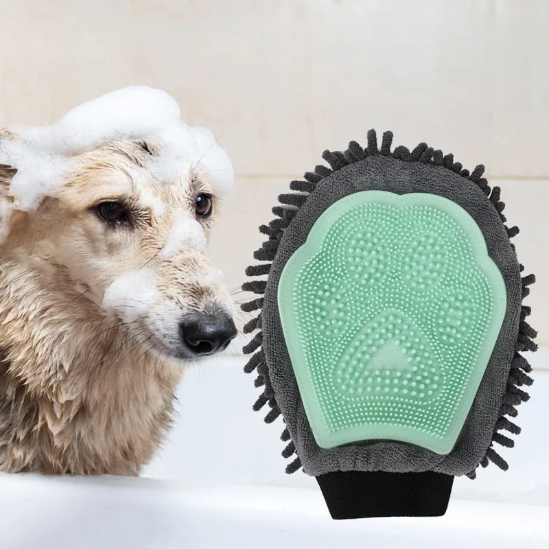 Chenille TPR Elastic Pet Bathing Gloves Double sided Cleaning Massage Brush for Dogs and Cats Pet Clean Beauty Product
