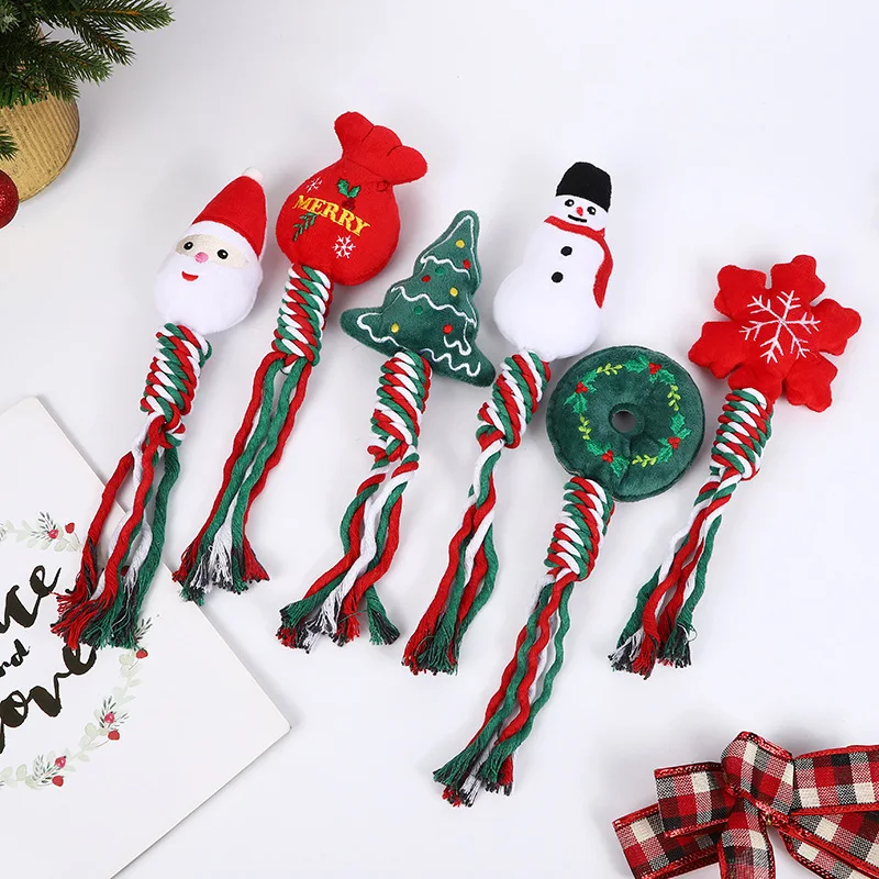 Chewing Rope Interactive Bite Christmas Dog Toy Chew Rope Stuffed Puppies Xmas Toys for Dogs Chewing Toy Pet Products for Cats