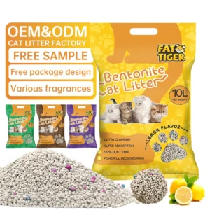 China Factory Natural Sodium Lemon Various Scent Odour Lock Cat Sand Dust Free Strong Clumping Premium Bentonite Cat Litter