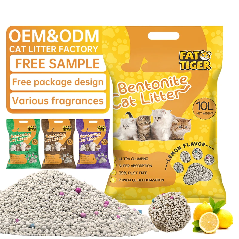 China Factory Natural Sodium Lemon Various Scent Odour Lock Cat Sand Dust Free Strong Clumping Premium Bentonite Cat Litter