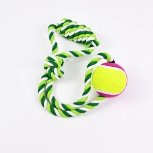 Chinese Factory Direct Sale Pet Toys Dog Interactive Toys Colored Cotton Rope Dog Biting Toy with Tennis Ball