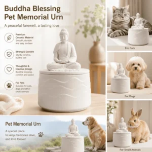 Chinese Style Eco Friendly Airtight Ceramic Pet Urn Buddha Inspired Cat Dog Ashes Keepsake Memorial Cremation Jar