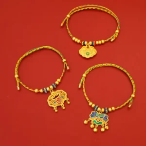 Chinese Style Lucky Pet Lock Collar Long Life Braided Rope Alloy Polyester Gold Necklace Ornament for Cat Dog