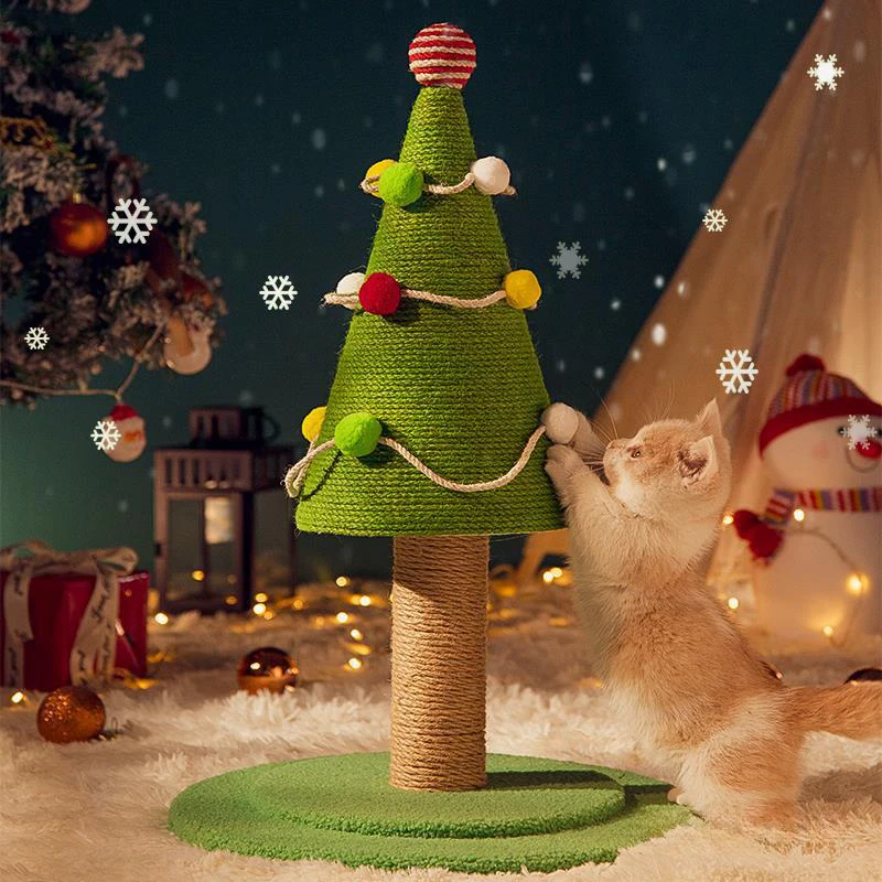 Christmas Flower Dog & Cat Tree Climbing Frame Sisal Scratcher Column Grinding Paws Modern Furniture Decor