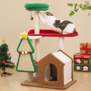 Christmas Series Cat Tree Integrated Sisal Scratching Post with Jumping Platform Wear Resistant No Shedding Cat Scratcher