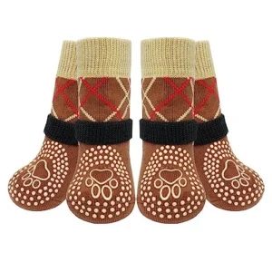 Christmas Warm Anti Slip Breathable Pure Cotton Floral Pattern Socks with Foot Cover for Cats & Dogs