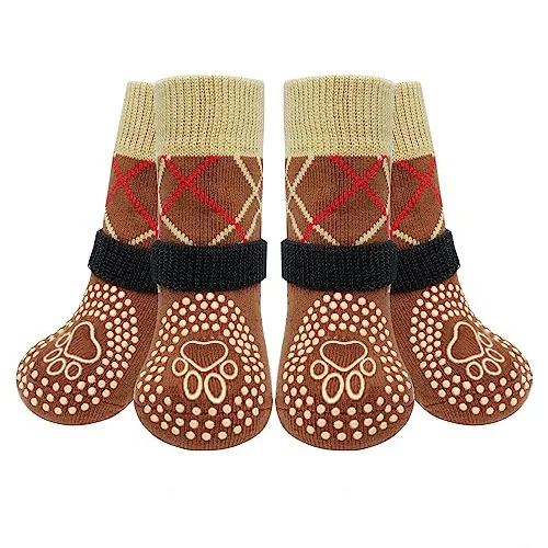 Christmas Warm Anti Slip Breathable Pure Cotton Floral Pattern Socks with Foot Cover for Cats & Dogs