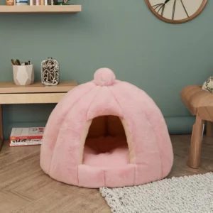 Circular Solid Classic Modern Dog Cat Rabbit Plush Pet Bed Semi Enclosed Sleep Mat Washable