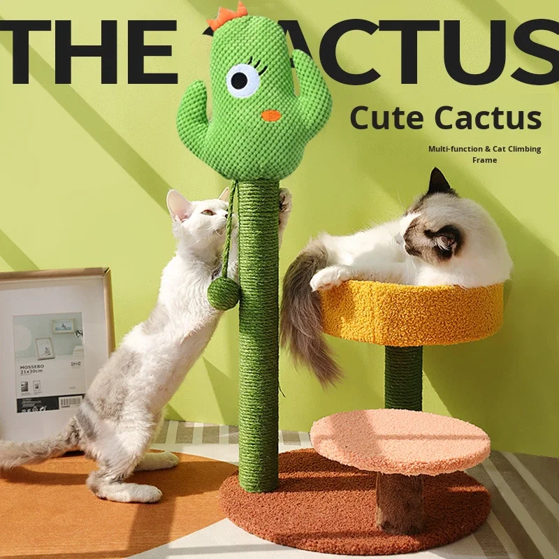 Classic Cute Cat Climbing Frame Scratching Post with Thick Sisal Rope High-quality Wear-Resistant Cat Tree and Cactus Design