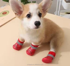 Classic Cute Pet Shoes Anti Slip Winter Rubber Dog Walking Socks with Fleece Lining Waterproof for Outdoor and Rainy Days