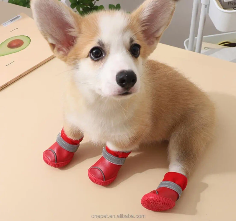Classic Cute Pet Shoes Anti Slip Winter Rubber Dog Walking Socks with Fleece Lining Waterproof for Outdoor and Rainy Days