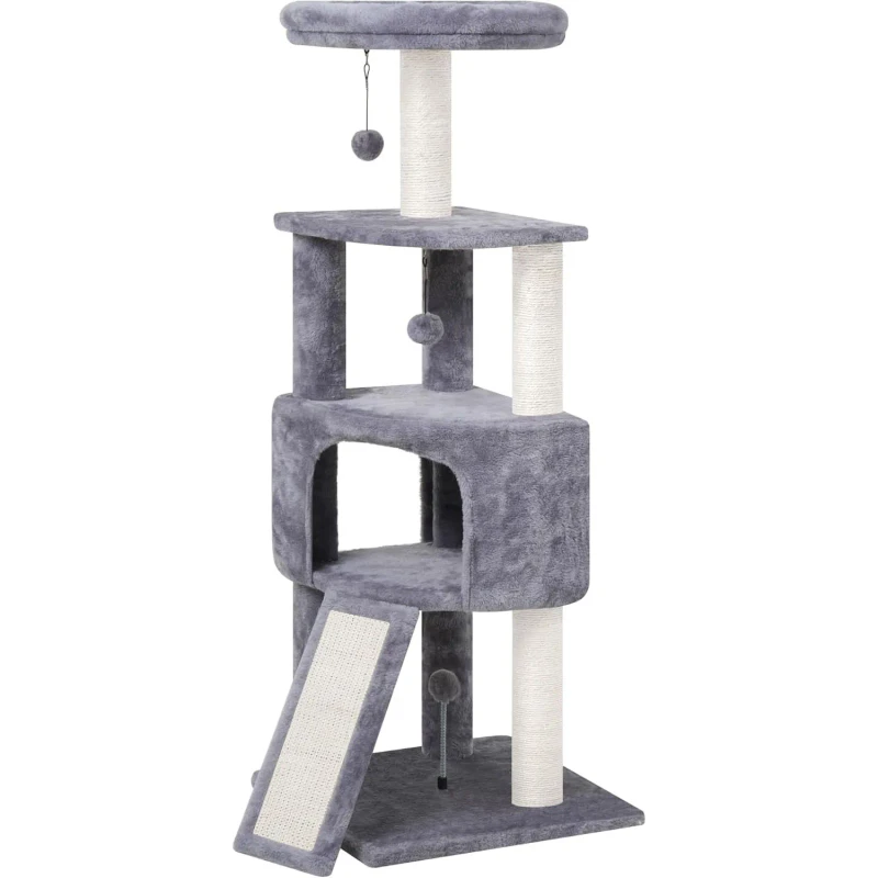 Classic Eco Friendly 2 Level Large Cat Tree Tower Indoor Cats Wood Paper Sisal Faux Fur Plush Scratcher Soft Perch Bed Carton