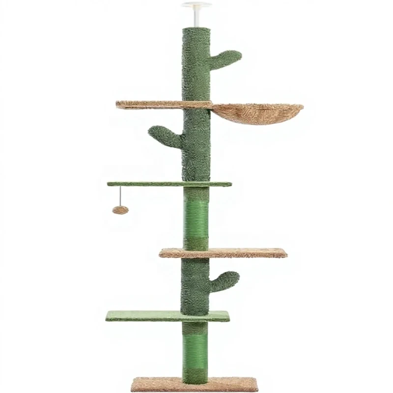 Classic Luxury Large Solid Wood Cat Tree with Climbing Frame Nest Scratching Board Cat Toy & Shelves-Easy Assembly