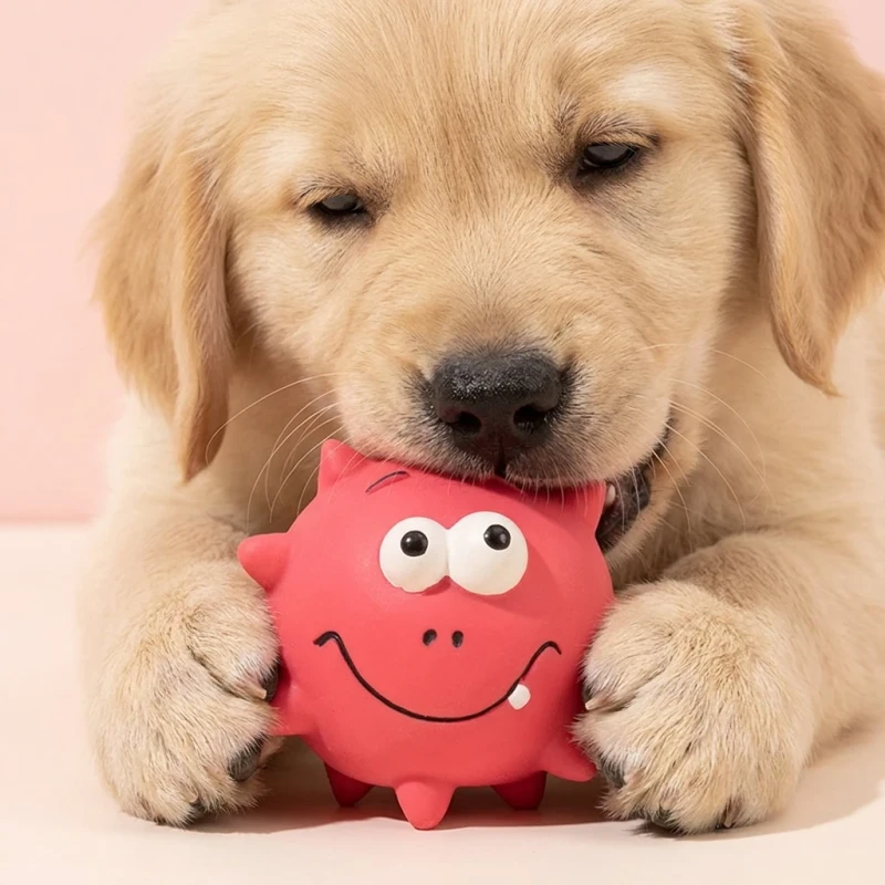 Classic Squeaky Ball Dog Chew Toy Small Cute Funny Face Design Latex Material
