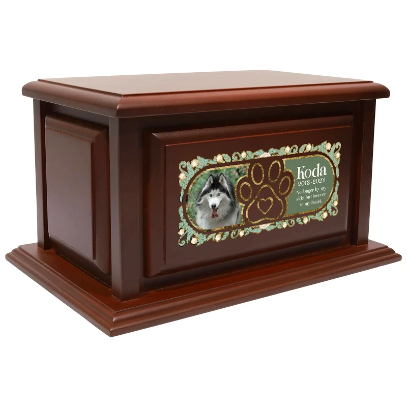 Classic Wooden Pet Memorial Urn Dog and Cat Urns Pet Memory Box Keepsake with Photo Display for Ashes Funeral Remains
