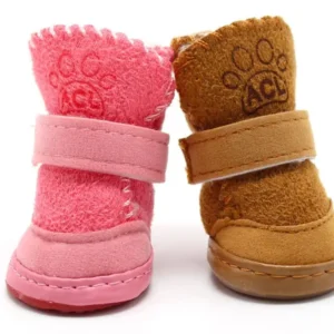 Classic and Cute Anti-Slip Dog Shoes Winter Warm Cotton Lining Pet Socks Waterproof and Breathable Cloth Material